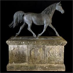 Sally Arnup FRBS, ARCA (1930-2015): 'Arab Horse Aslan' (1985) bronze, signed and number III/X, upon stone plinth, overall H180cm L153cm D60cm
