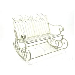 *White finish metal two seat garden rocking bench, W109cm