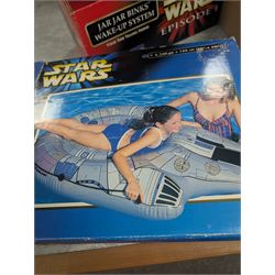 Star Wars collectables, including Episode I Jar Jar Binks Wake Up System, BB8 model, Jar Jar Binks Adventure game, Revenge of the Sith Masterworks and three Cards Inc figural mugs
