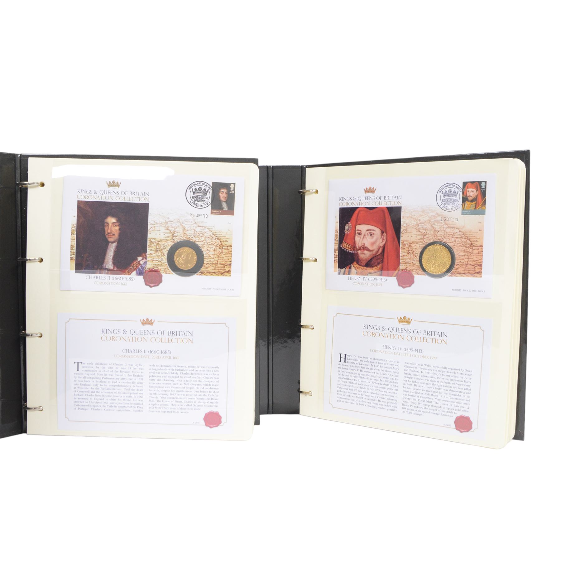 Westminster 'Kings & Queens of Britain Coronation Collection', set of twenty-two coin covers featuring reproductions of notable British coins, housed in two ring binder folders