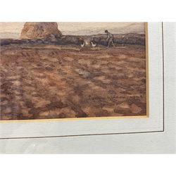 William Lyons Wilson (Yorkshire 1892-1981): Hayricks, watercolour signed and indistinctly dated 23cm x 34cm