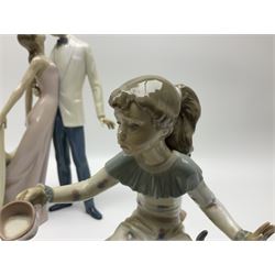 Two Lladro figure groups, Happy Anniversary no 6475 and Meal Time no 6109, largest H32cm