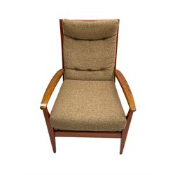 Cintique - mid 20th century teak framed easy chair with upholstered button back seat and back rest, on tapering supports