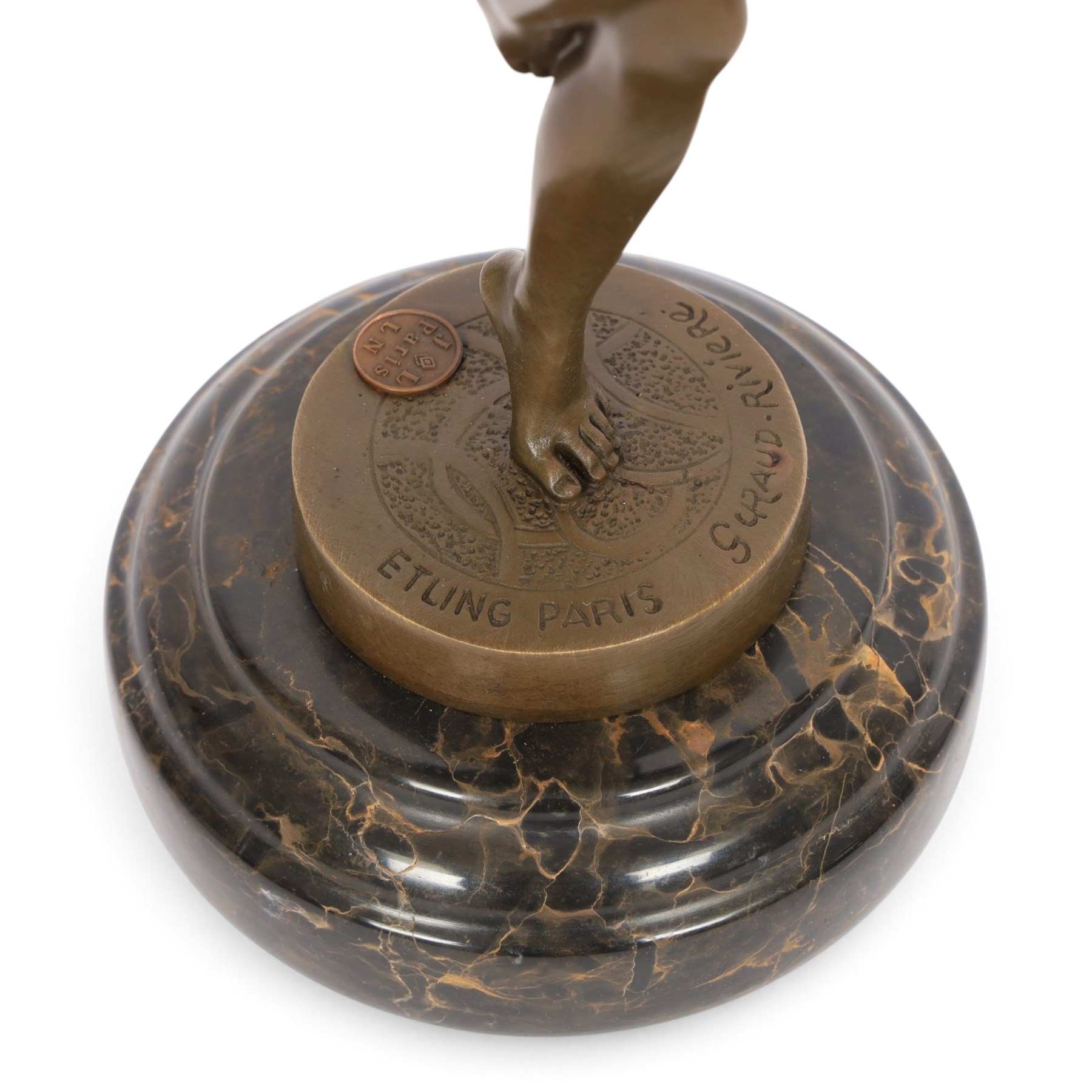 After Guiraud Riviere - The ball dancer, bronze of a female nude upon a marble base, H35cm 