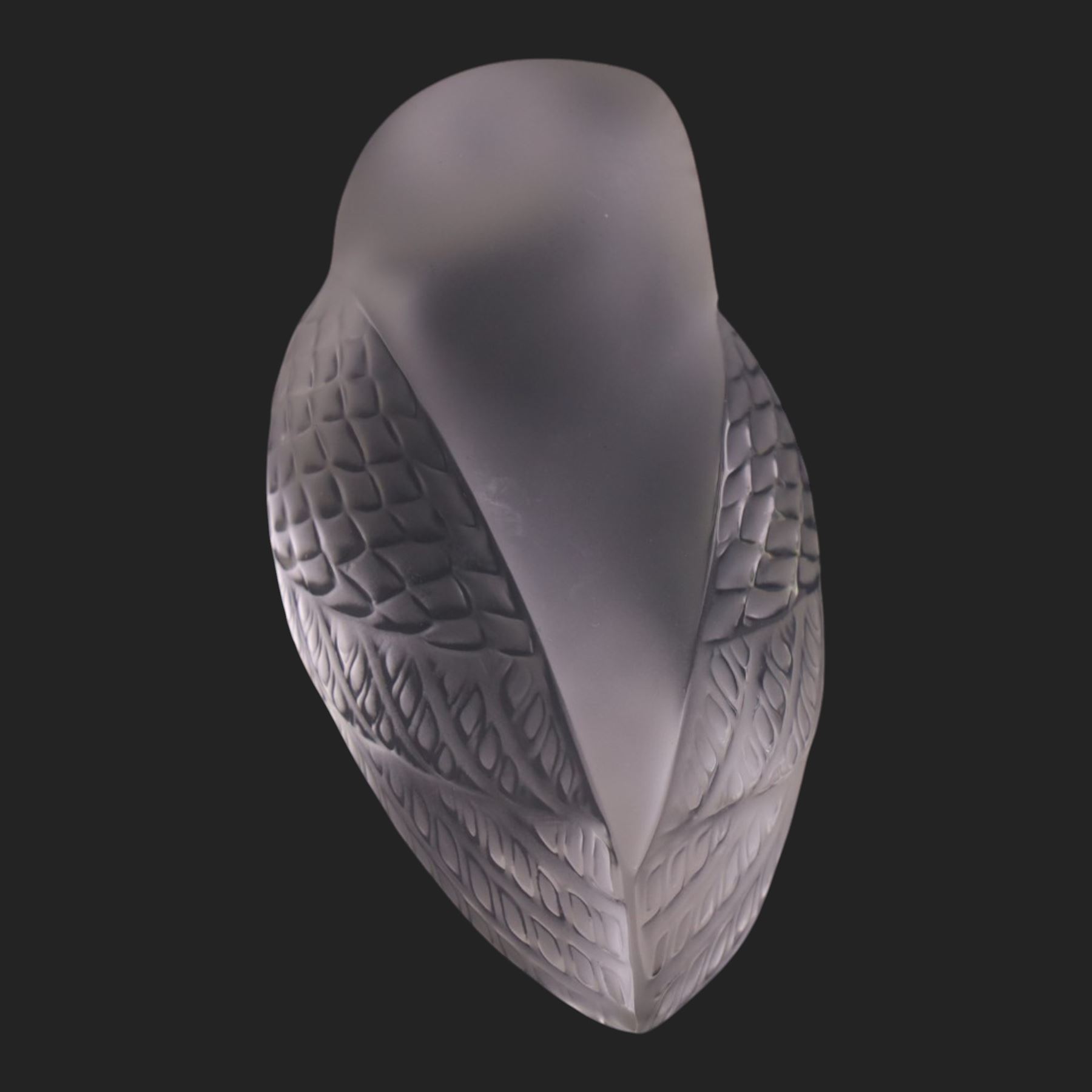 Lalique frosted glass owl, signed to base, H9cm