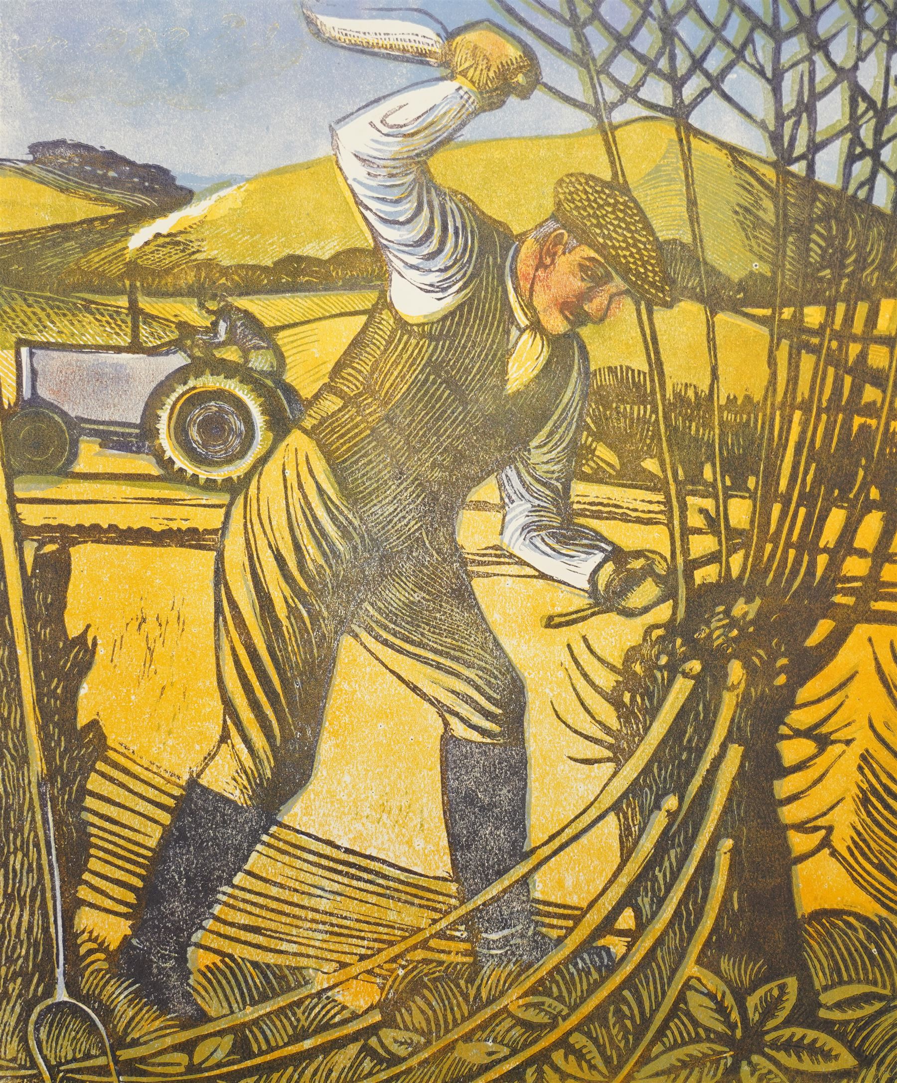 Frederick George Austin (British 1902-1990): The Woodsman, colour linocut signed in pencil 37cm x 28cm (unframed)
Provenance: direct from the granddaughter of the artist