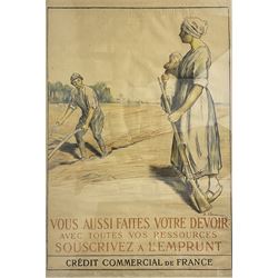 B Chavannaz (French 19th/20th Century): First World War Propaganda, lithographic poster reading 'Do your duty: subscribe to the loan with all of your resources', in blue frame, 112cm x 77cm