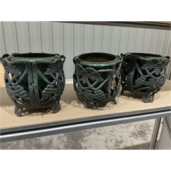 Victorian style cast metal planter/pot holder with three inserted terracotta glazed pots - THIS LOT IS TO BE COLLECTED BY APPOINTMENT FROM DUGGLEBY STORAGE, GREAT HILL, EASTFIELD, SCARBOROUGH, YO11 3TX