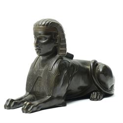 Bronze model of an Egyptian sphynx, W28cm 