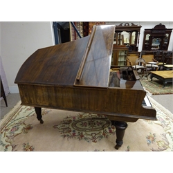  Victorian mahogany cased grand piano, cast iron overstrung, turned supports on castors, 'John Broadwood & Sons, London', W156cm, H105cm, L192cm  