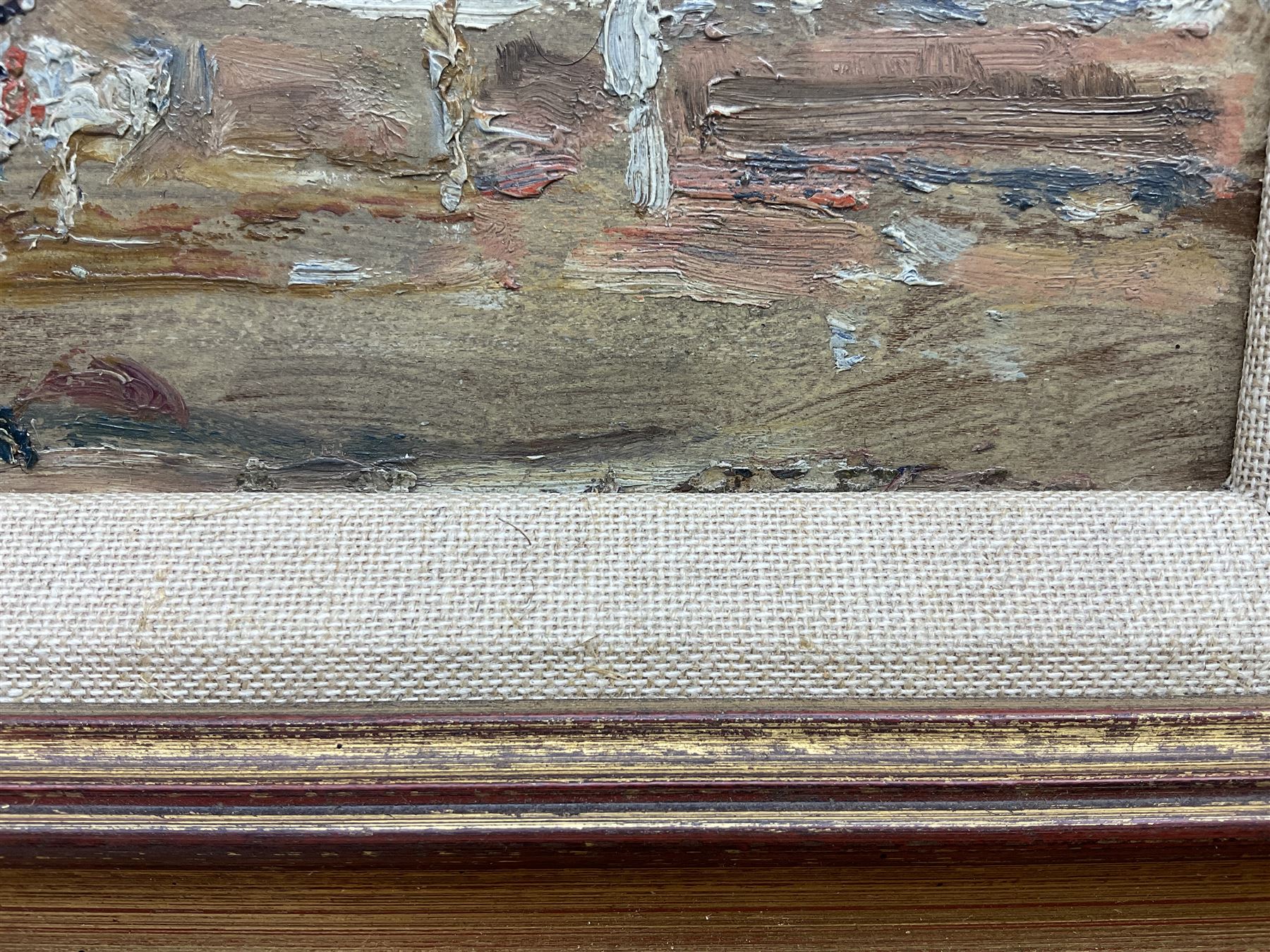 Margaret Fletcher Leadbitter (British exh.1908-1940): 'A Sunny Morning' - On the Beach near Robin Hood's Bay, oil on panel, signed titled and dated 1910 on label verso with artist's Harrogate address 18cm x 23cm