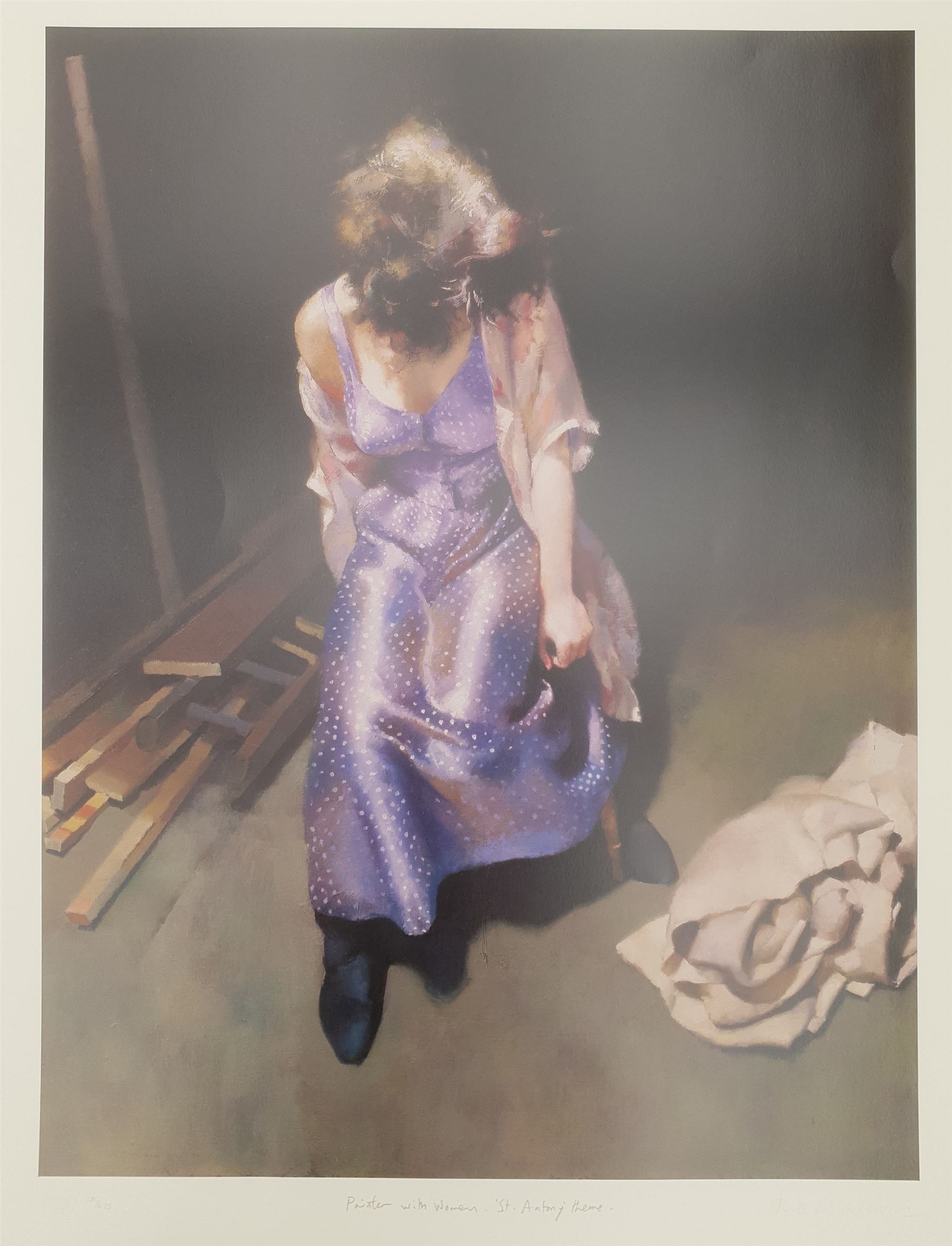 Robert Oscar Lenkiewicz (British 1941-2002): 'Painter with Esther - Aristotle/Phylis Theme - Project 18', limited edition colour print signed titled and numbered 182/275 in pencil 74cm x 61cm with full margins (unframed)