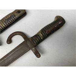 Five 19th century bayonets in relic condition without scabbards comprising British Pattern 1876 socket bayonet with Indian markings; French Model 1874 epee bayonet; and three French Model 1866 sabre bayonets (5)
