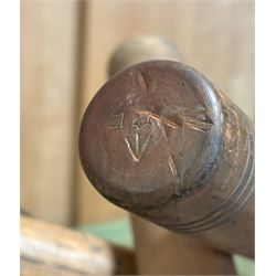 Set of six 'Indian clubs' some stamped with the Ordinance arrow, together with a group of carved treen. (12) - COLLECTION BY APPOINTMENT FROM: The White House, Thirsk Road, Easingwold, York, YO61 3NF - CALL 01723 507111 TO ARRANGE