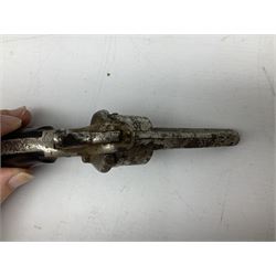 19th century 7mm six-shot pin-fire revolver, with folding trigger, two-piece ebonised grip and ejector rod in butt L17cm