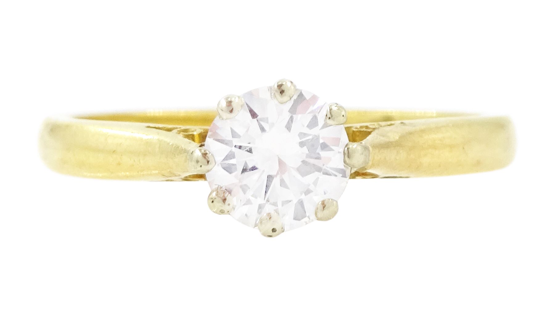 18ct gold diamond ring, eight claw set with a single round brilliant cut diamond of 0.49 carat, London 1973