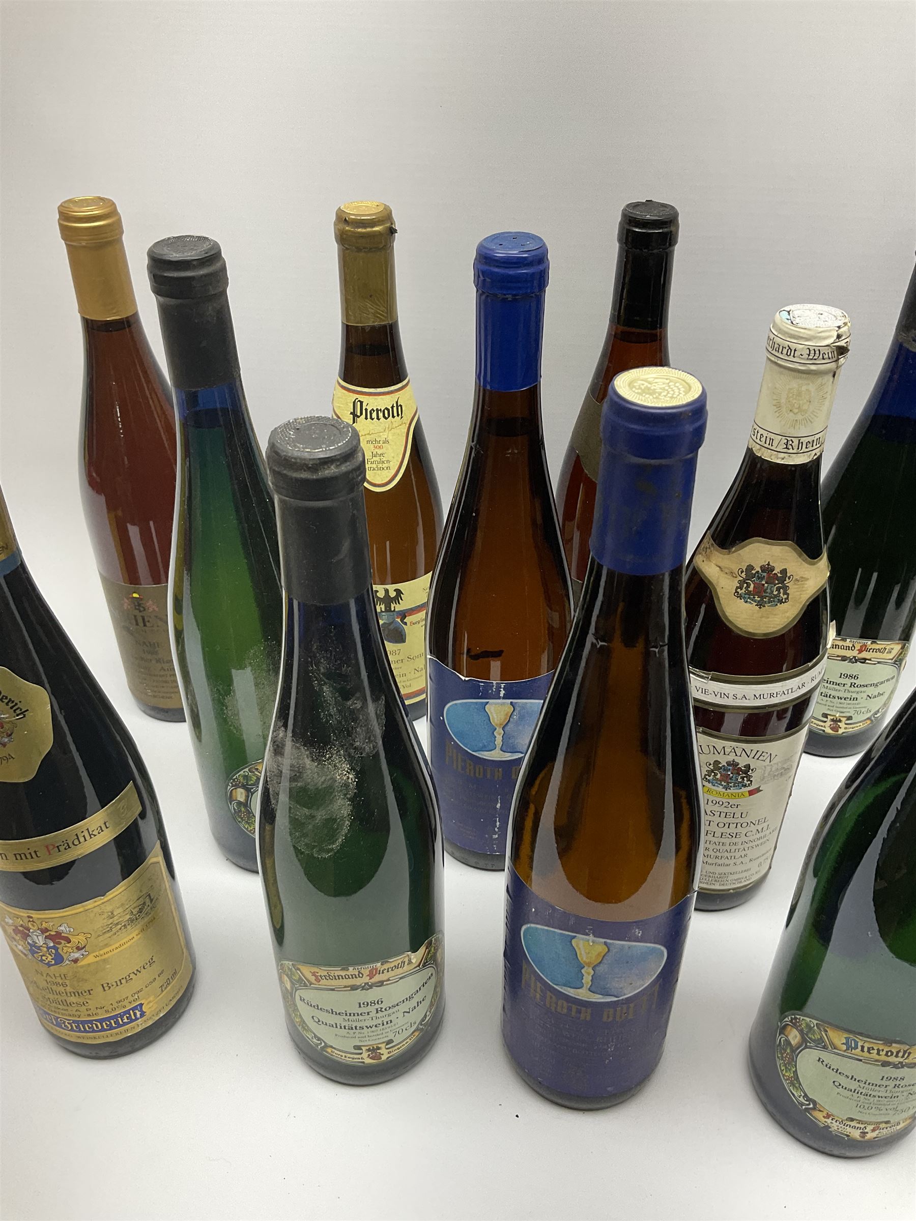 Mixed alcohol including Pieroth Blue 1988 Qualitatswein Nahe 750ml, 10%Vol, Ferdinand Pierroth 1986 Qualitatswein Nahe 70cls etc, various contents and proofs, 25 bottles