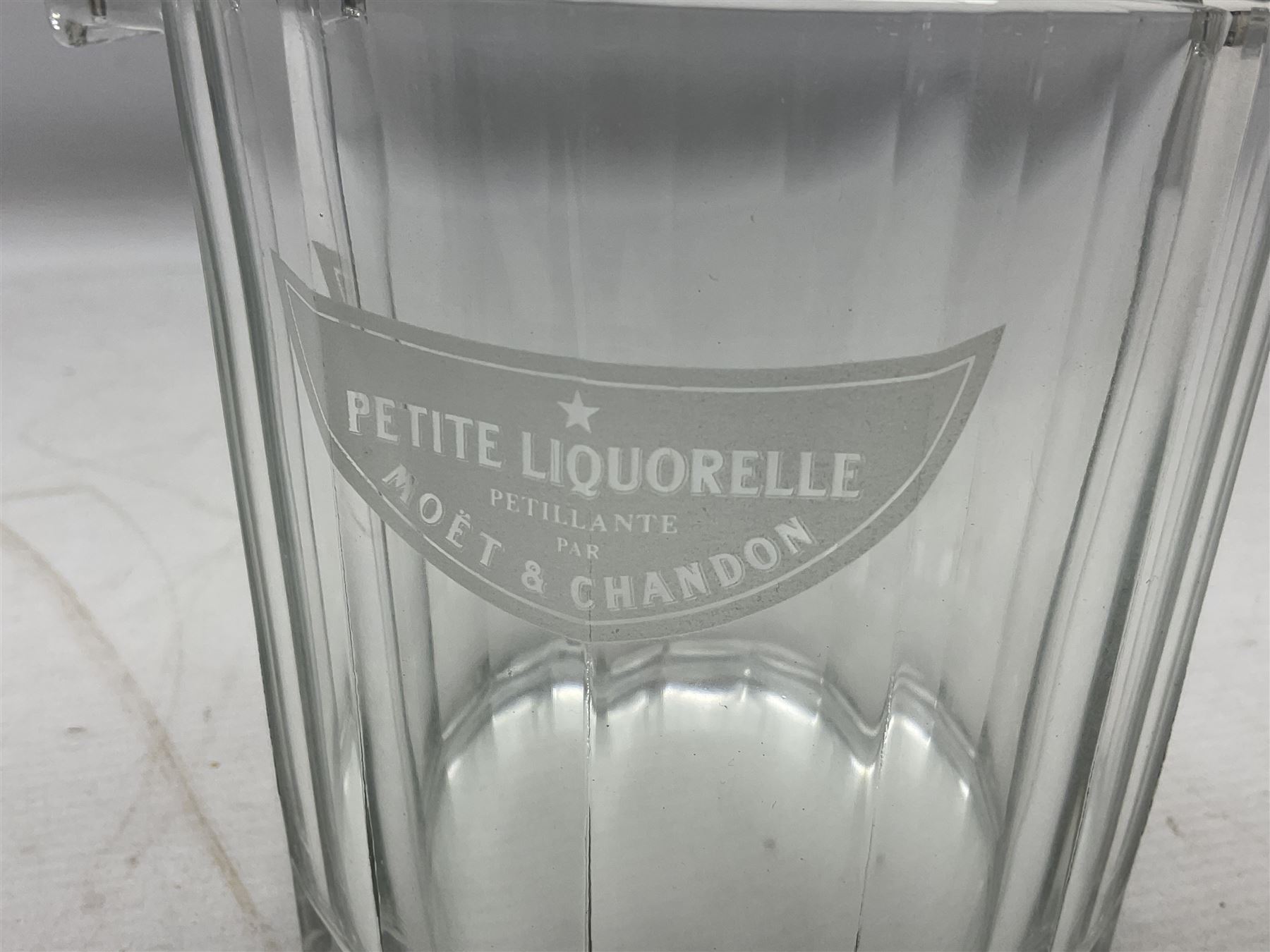 Moet and Chandon Petite Liquorelle glass ice bucket and small bottle of Moet, 10% vol 200ml, bucket H13cm