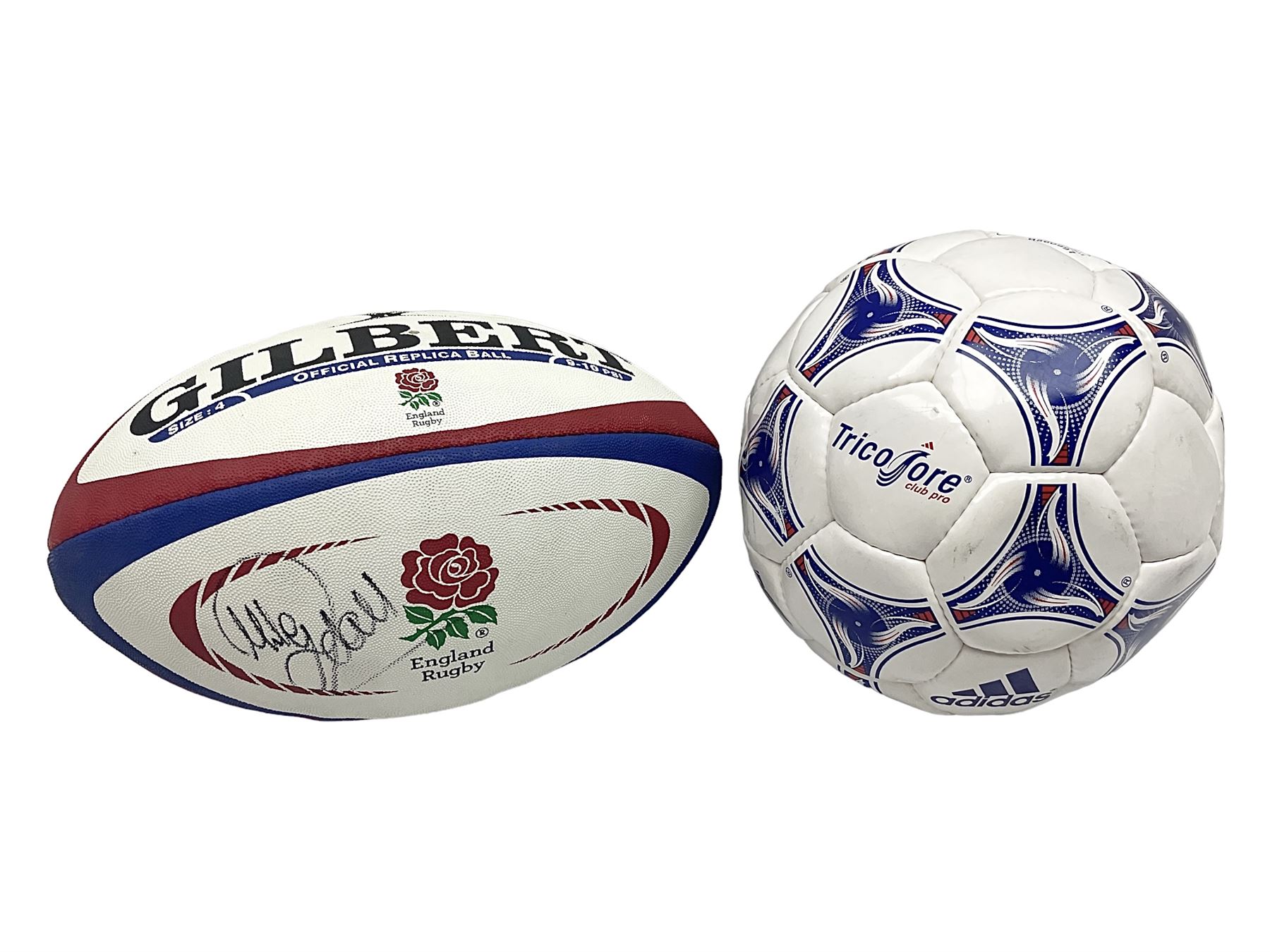 England Rugby official replica ball by Gilbert signed by Mike Tindall, together with a FIFA football
