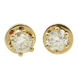 Pair of 18ct gold round brilliant cut diamond stud earrings, hallmarked, total diamond weight 0.92 carat