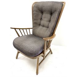 Ercol Evergreen high back easy chair, upholstered back and seat cushion