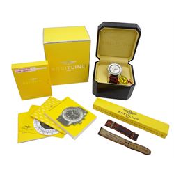 Breitling Montbrillant 'Edition Speciale 100 Ans D'Aviation' gentleman's stainless steel chronograph wristwatch, Ref. A35330, silvered dial, with registers for recording minutes and continuous seconds, boxed with papers