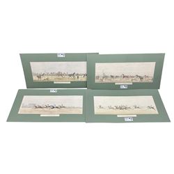 Set of four unframed racing pictures with hand colouring, 18.5cm x 54cm (4)