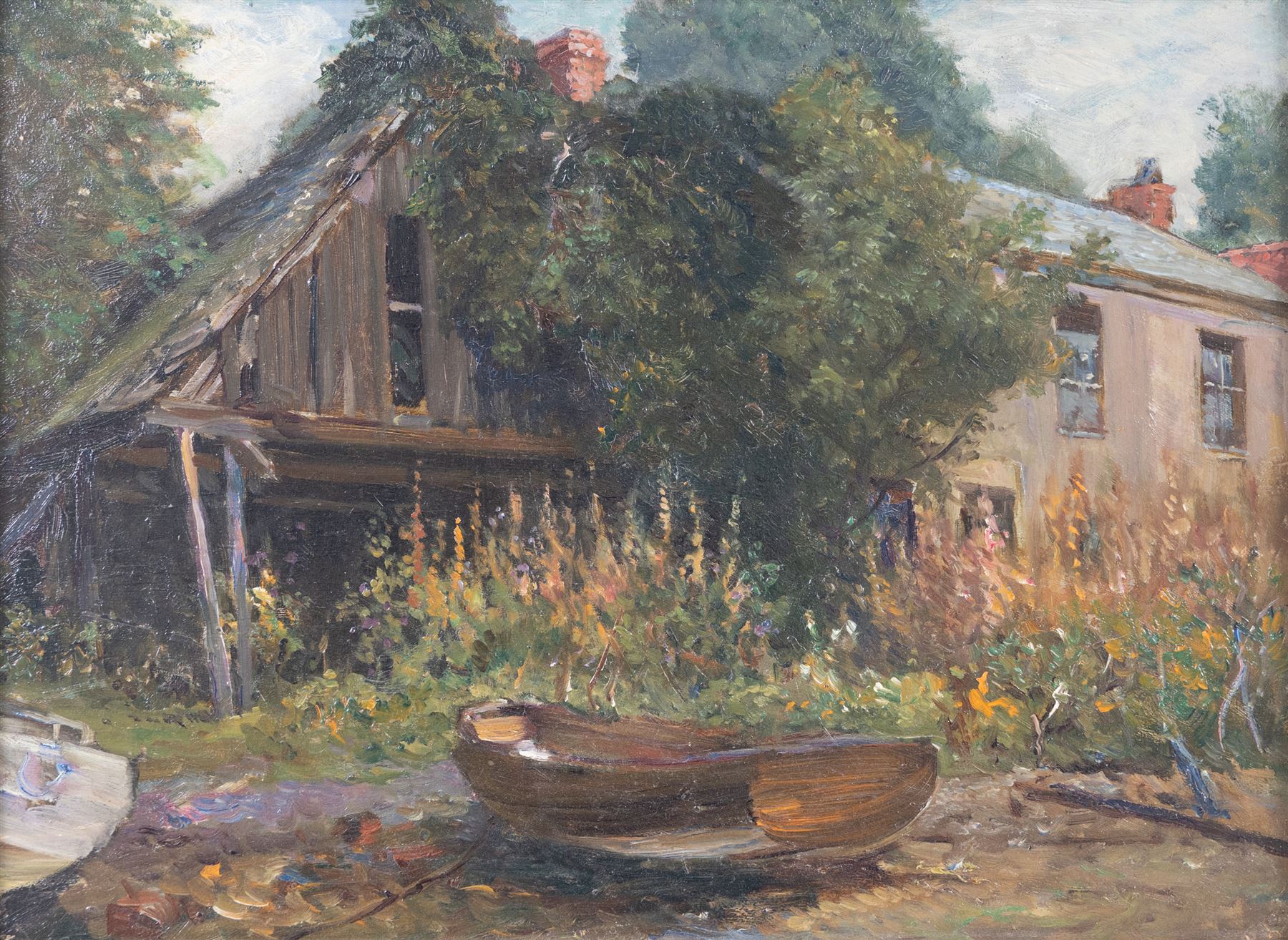 Bernard Finegan Gribble (British 1873-1962): Boat and Farmstead, oil on board unsigned 29cm x 39cm
Provenance: from a collection of the artist's work, others of which were signed