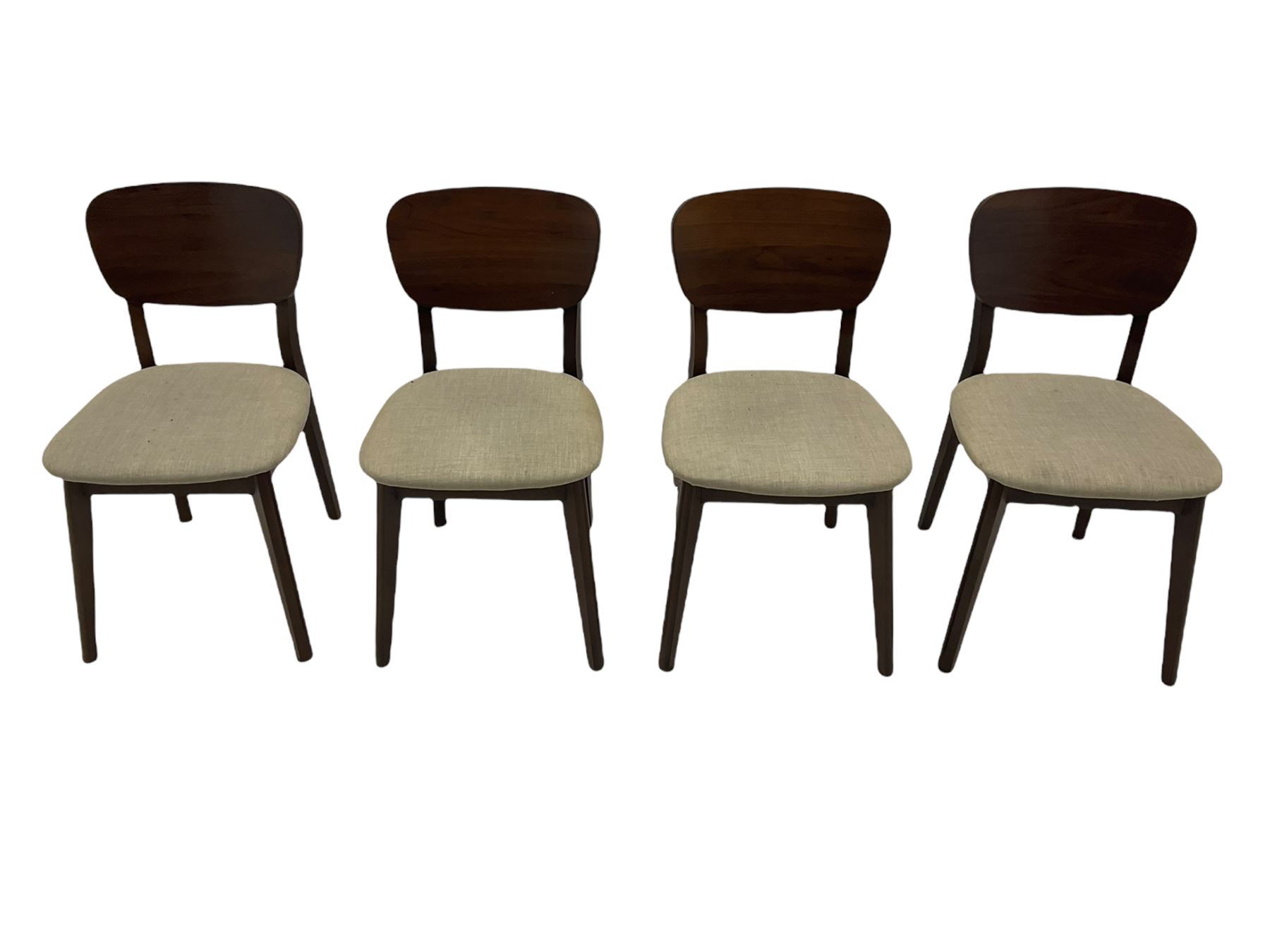 Bentley Designs - Premier collection 'Oslo' contemporary walnut extending dining table and six chairs upholstered in steel grey fabric. 