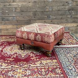 Tetrad Eastwood Wingback Leather Kilim Armchairs Brown with footstool,