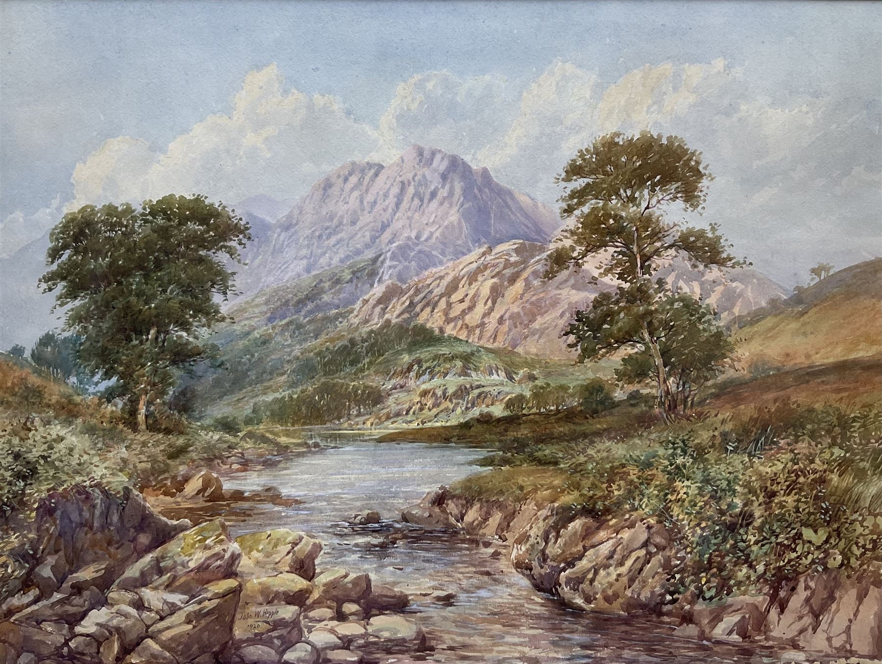 John Wilson Hepple (British 1886-1939): River Landscape, watercolour signed and dated 1920, 40cm x 53cm