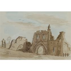 Sir Arthur David Saunders Goodall (British 1931-2016): 'Kirkham' Abbey, watercolour and ink signed with monogram titled and dated 20.01.95, 20cm x 28cm 
Notes: David Goodall was a British diplomat and High Commissioner to India from 1987-1991. His interest in painting began at school at Ampleforth College, but he only started painting seriously twenty years later after reading Churchill's 'Painting as a Pastime'.