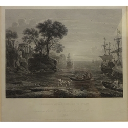  Collection of engravings including 'Landscape Aeneas Landing in Italy', engraving after Claude Lorrain and Oxford, signed by Bruce Irving max 29cm x 44cm (6)  