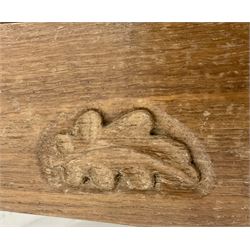 David 'Oakleaf man' Langstaff of Easingwold Yorkshire oak cabinet, egg and dart detailing, with two lead glazed doors enclosing two shelves, bearing oak leaf signature, cabriole claw feet