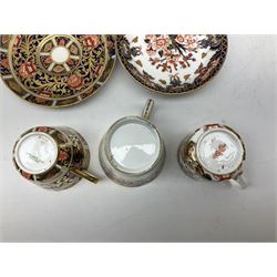 19th century Spode Imari pattern teacup and saucer, pattern 1823, together with Royal Crown Derby teacup and saucer pattern 383, and another teacup