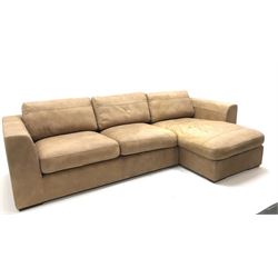 Three seat tan leather corner sofa