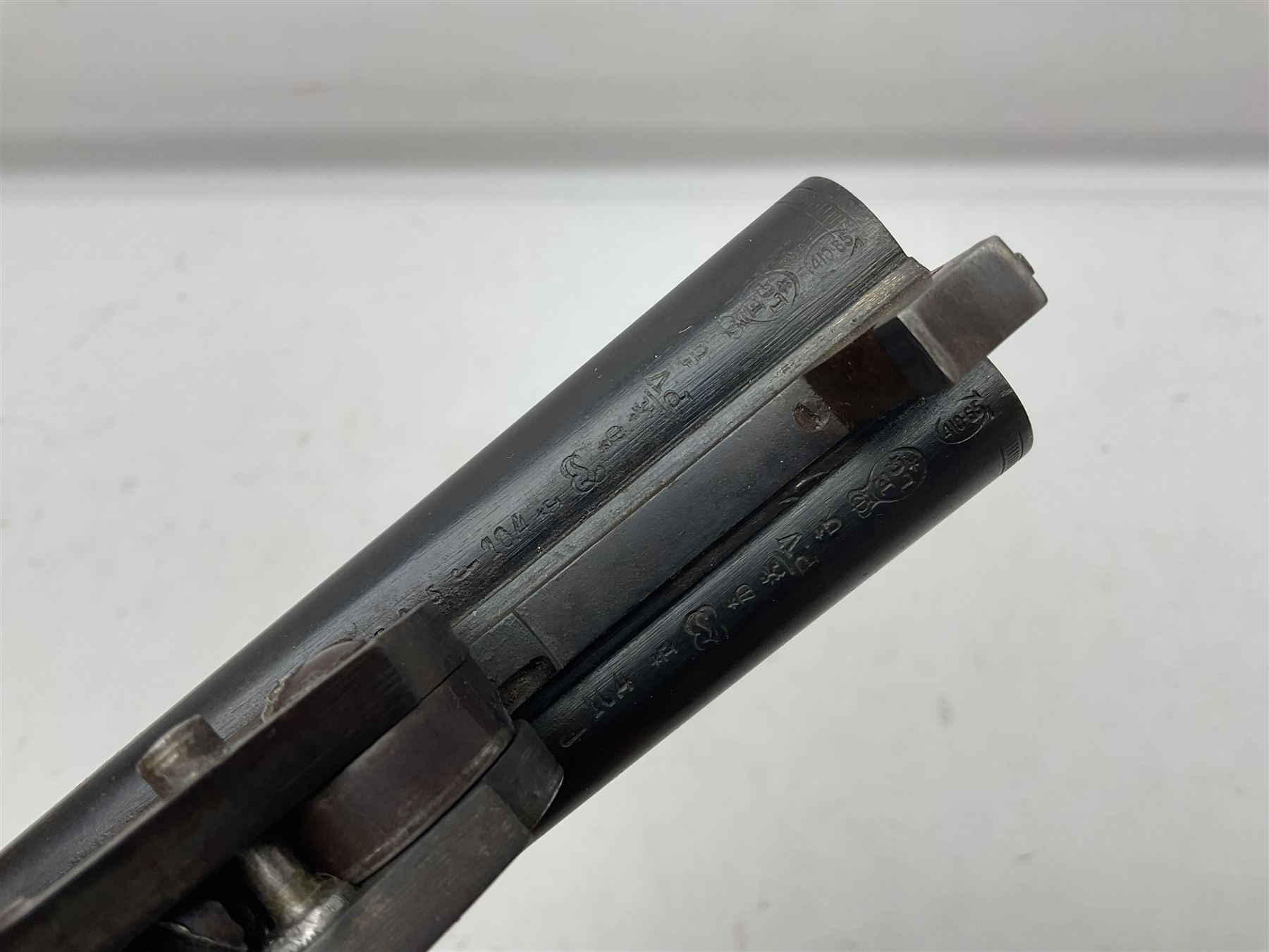 RFD ONLY AS ONE BARREL OUT-OF-PROOF -  – Belgian .410 folding side-by-side double barrel hammer shotgun with 66cm(26