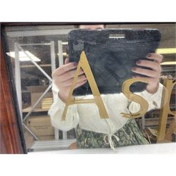 Mahogany wall mirror of rectangular form decorated with gilded 'Asprey, London, Bond St.' lettering, H48cm W64cm D6cm
