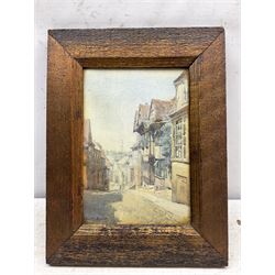 Cecilia Jaquet (British fl.1889-1893): Street Scene, watercolour signed 28cm x 19cm 
Notes: Jaquet was a London landscape painter who exhibited at the Royal Society of British Artists (2), Royal Institute, Society of Women Artists (8), the Grosvener Gallery and in the provinces; she lived in Southwark.