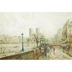 French School (Mid-20th century): Parisian Street Scene, oil on canvas signed J Giordans 60cm x 91cm