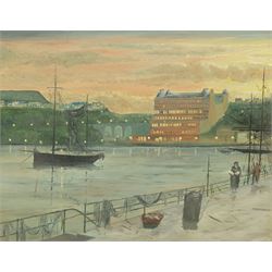 Robert Sheader (British 20th century): Grand Hotel Scarborough at Dusk, oil on board after Atkinson Grimshaw unsigned 39cm x 49cm