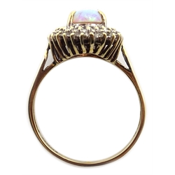  9ct gold opal and diamond cluster ring, hallmarked  