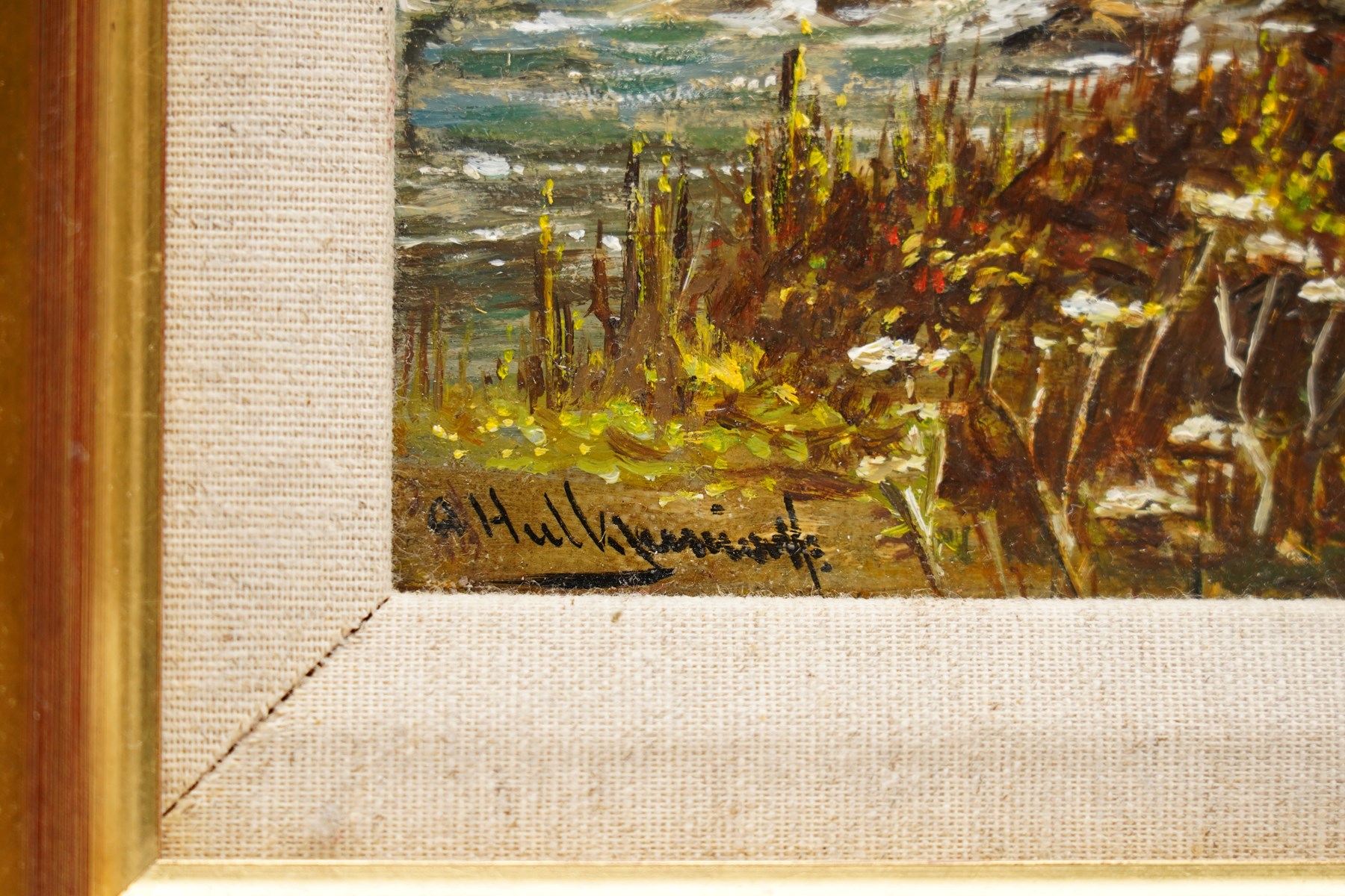 Abraham Hulk Jr. (British 1851-1922): Man Pondering a Stream, oil on canvas signed 34cm x 24cm