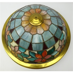  Tiffany style ceiling light shade with floral banding and brass mount, D51cm   