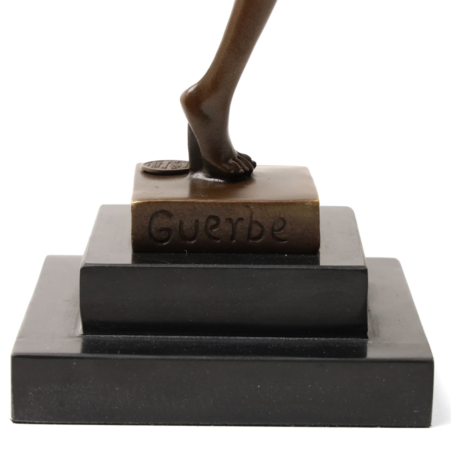 After Pierre Le Faguays (French 1892-1962): 'Jericho' Female Nude, bronze bearing signature and foundry mark, on black marble base, H43cm 