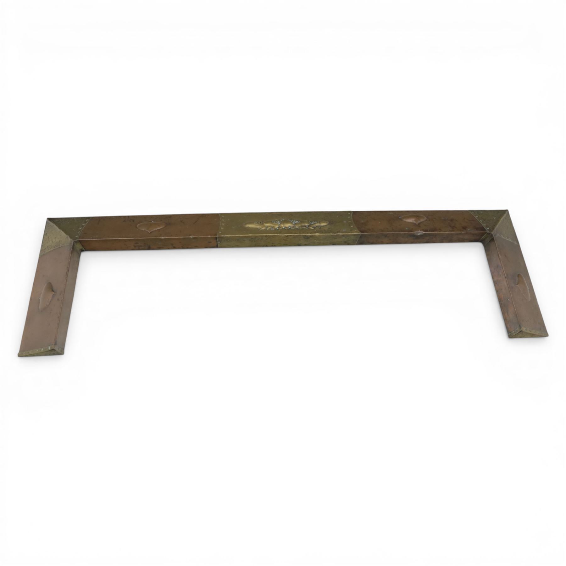 Arts and Crafts copper and brass hammered fire fender