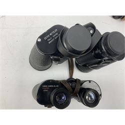 Eleven pairs of binoculars, to include Zeiss Wetzler 20x50, Taylor-Hobson Bino Prism No.2 Mk.III military stamped 1943 with broad arrow,  Swift Tecnar 16x50, J.T Coppock Oceanic Bloomed 10x50, Hensoldt Wetzlar Dialyt 7x42 etc