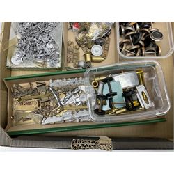 '0' gauge - five wooden passenger coach construction kits by CCW and Ratio; boxed; and quantity of various gauge die-cast spare parts and accessories, Britains and other lead figures and animals etc; in two boxes