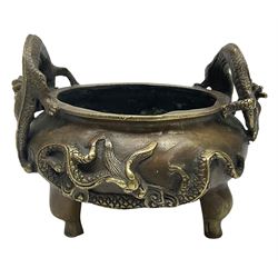 Chinese cast brass censer, with applied 