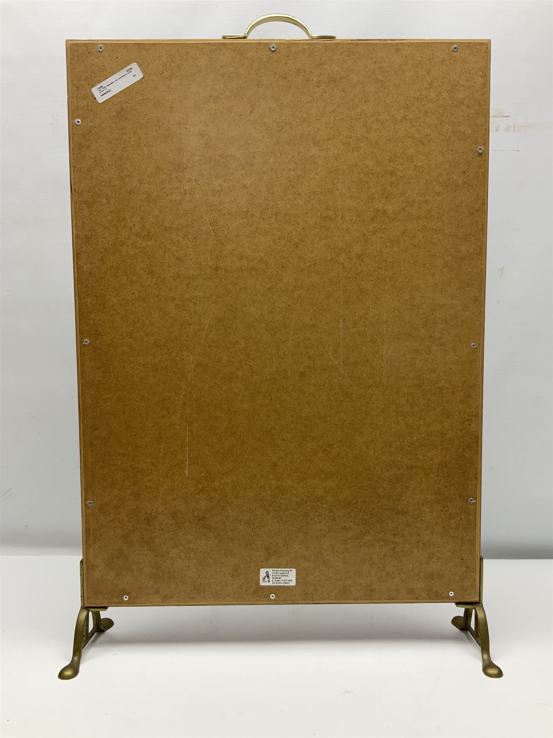 Two 1950s tapestries, the framed example celebrating the 1953 coronation, the second converted into a fire screen depicting a floral display, firescreen H70cm (2)